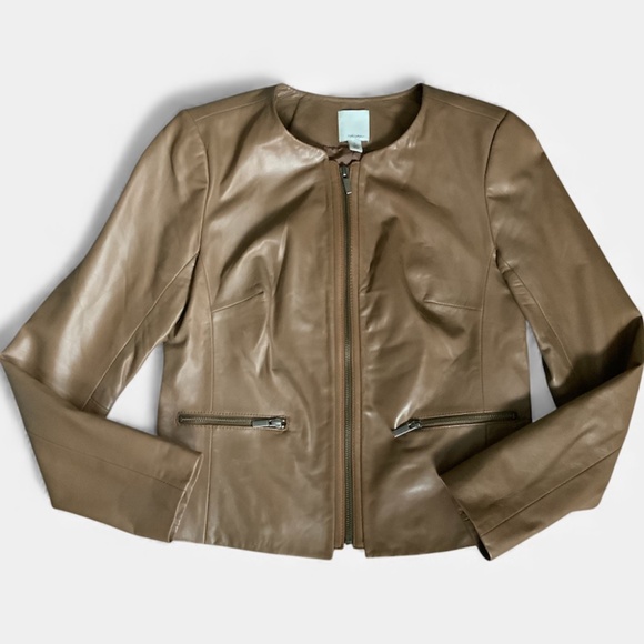 Nordstrom Halogen Soft Leather Jacket Blazer Collarless Brown SZ S - Picture 6 of 12